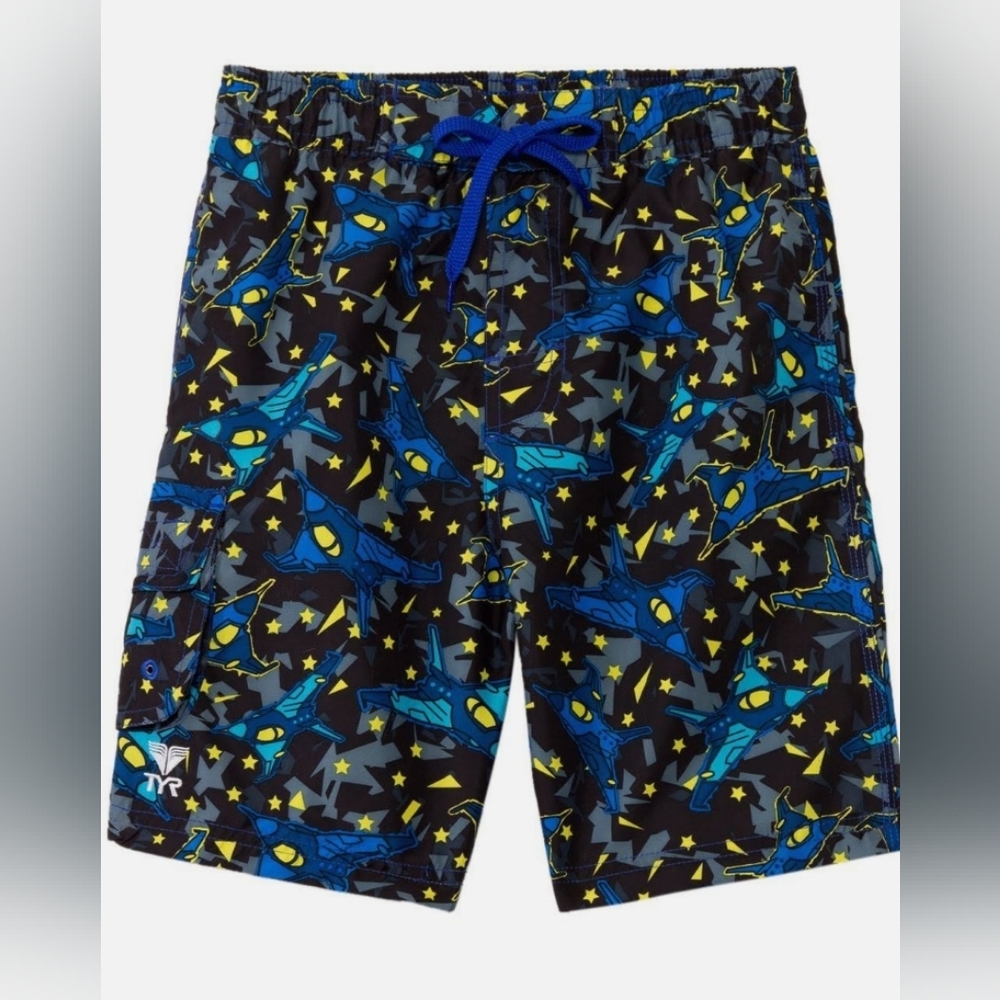 TYR Kids Youth Boys Nightflight Challenger Boardshorts Blue Print. L (12/14)